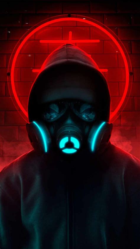 Gas Mask Neon Hoodie Guy Iphone Wallpapers
