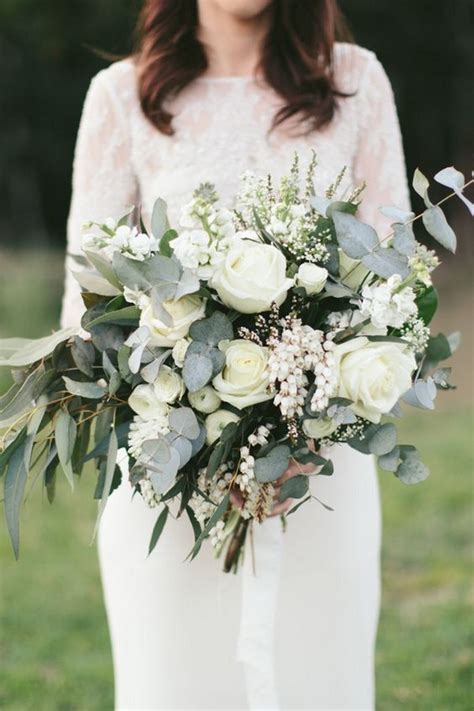 White And Greenery Stunning Wedding Bouquet Deer Pearl Flowers