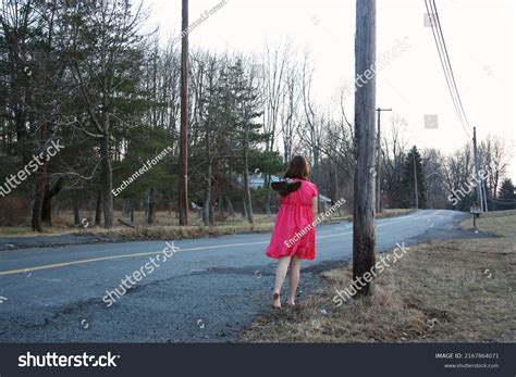 Barefoot Young Girl Walking Down Rural Stock Photo 2167864071