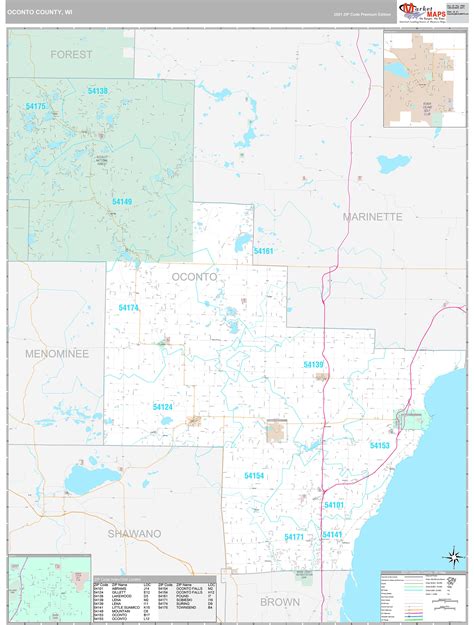 Oconto County Wi Wall Map Premium Style By Marketmaps Mapsales