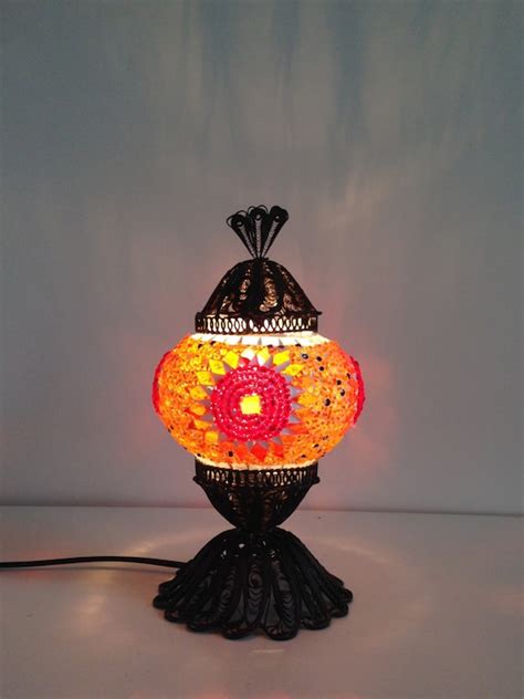 Orange Turkish Mosaic Lamp With Hand Crafted By Thelampcorner