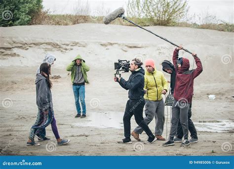 Behind The Scene Film Crew Filming Movie Scene Outdoor Stock Photo