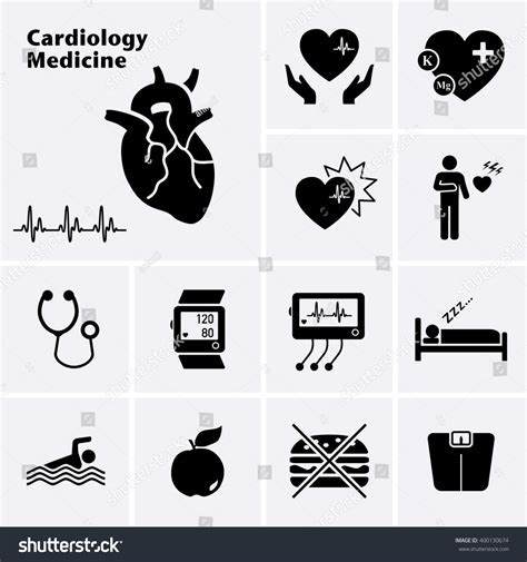 Cardiology Medicine Icons Cardiovascular Diseases Vector Stock Vector