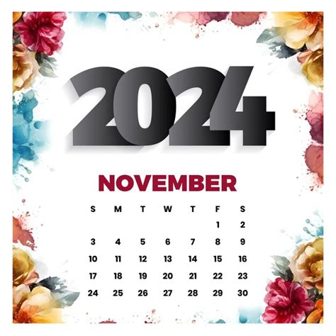 Premium Vector Vector November Floral Calendar 2024