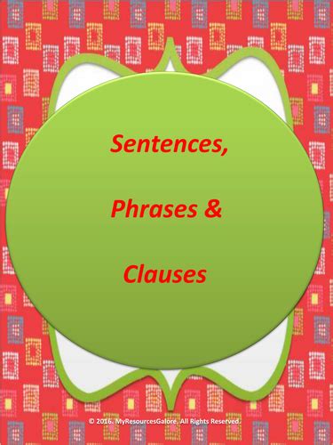 Sentences Phrases And Clauses Teaching Resources