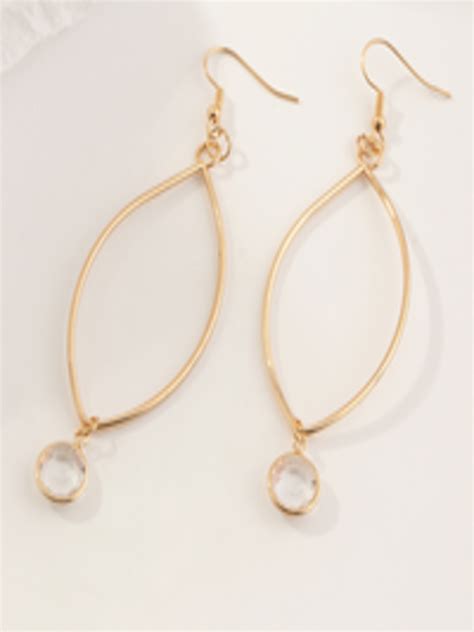 Buy Urbanic Gold Toned Stone Studded Geometric Drop Earrings Earrings