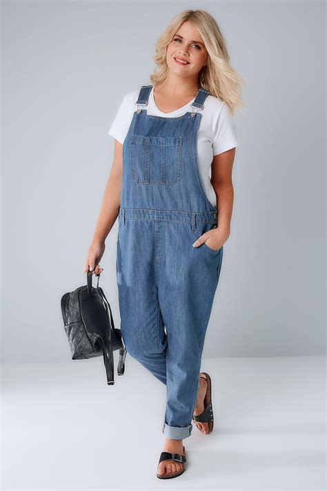 Mid Blue Denim Dungarees With Front Pocket Plus Size 16 To 28