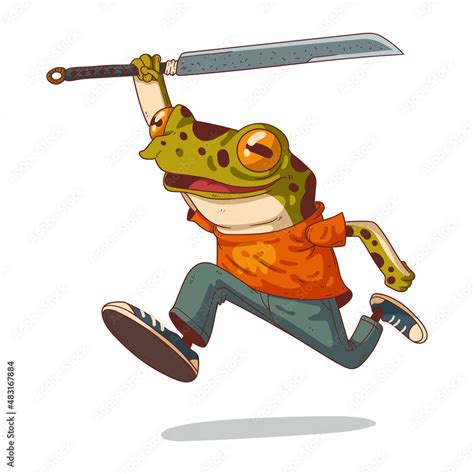 Teenage Ninja Frog Vector Illustration Brave Humanized Frog Modern