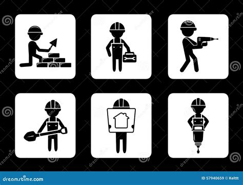 Set Construction Icons With Builders Stock Illustration Illustration