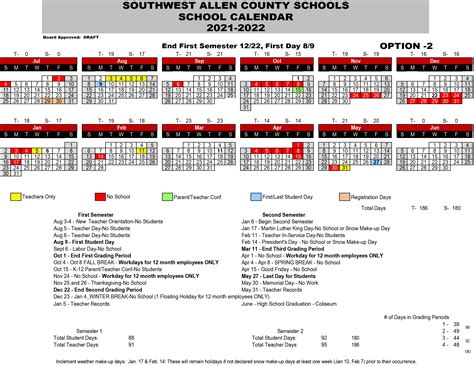 2021 2022 School Calendar Summit Middle School