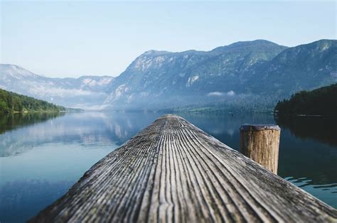 Brown Wooden Dock Body Water Landscape Photography Lake Wood