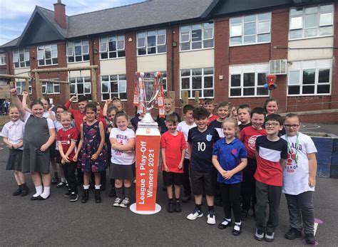 Blackpool Football Club Visit With The League 1 Play Off Final Trophy