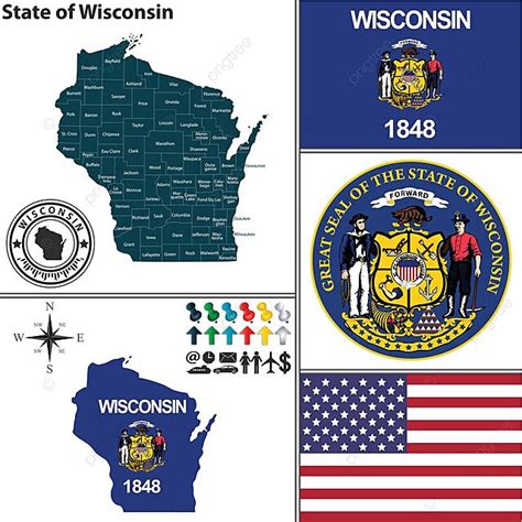 Map Of State Wisconsinusa Boundary Flag America Vector Boundary Flag