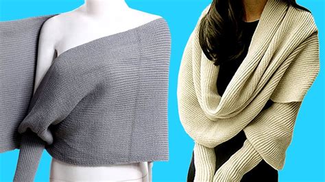 Knitted Wrap Scarf With Sleeves Youtube