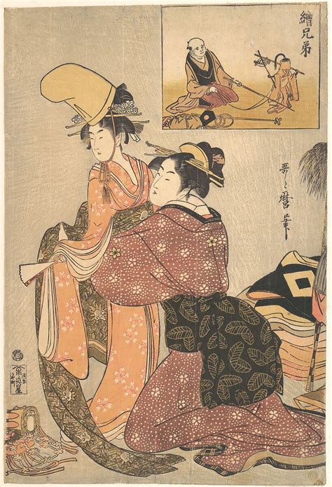 Kitagawa Utamaro A Woman Dressing A Girl For A The Kabuki Dance “musume Dojōji ” With “brother