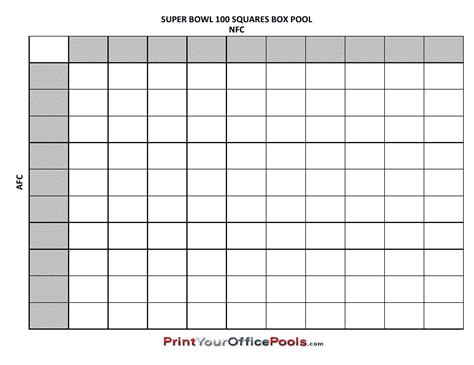 Super Bowl 100 Squares Box Pool Template Download Printable Pdf