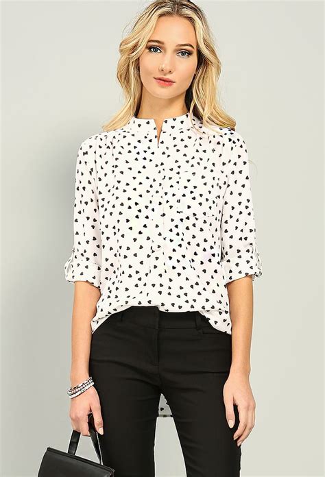 Heart Print Collarless Blouse 1599 Papaya Clothing Store Professional Work Outfit Just Style