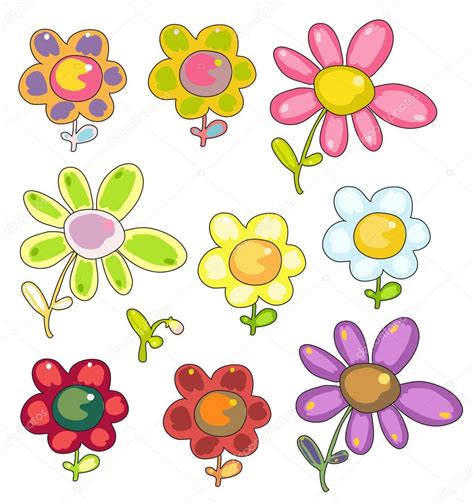 Conjunto De Flores Dibujos Animados — Archivo Imágenes Vectoriales