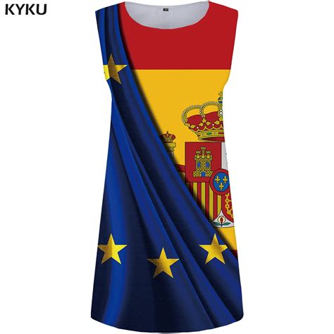 kyku spanish flag dress women star vestido dress king 3d print sundress beach colorful hip hop