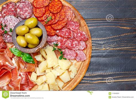 Meat And Cheese Plate With Salami Sausage Chorizo Parma And Parmesan