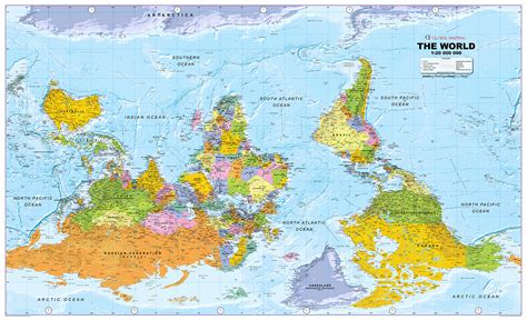 Upside Down World Political Wall Map Huge Size 120m Scale Xyz Maps