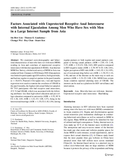 pdf factors associated with unprotected receptive anal intercourse with internal ejaculation