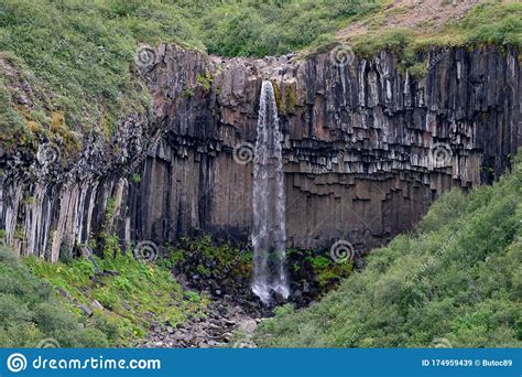 Iceland Waterfall Closeup View Of The Gods Cliff With Long Exposure
