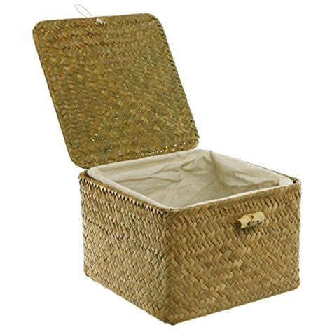 These lidded baskets give storage a beachy spin, with strips of recycled plastic wrapped around coils of neutral seagrass. MyGift Brown Hand Woven Rattan Home Storage Basket ...