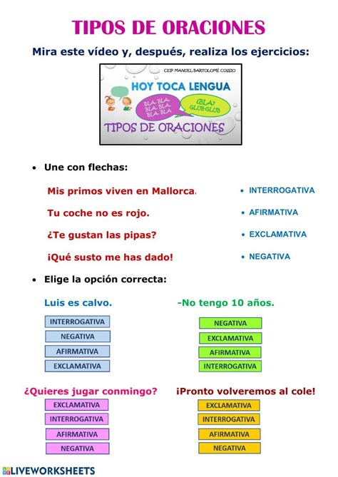 The Spanish Version Of Tipos De Oraciones Is Shown In This Image