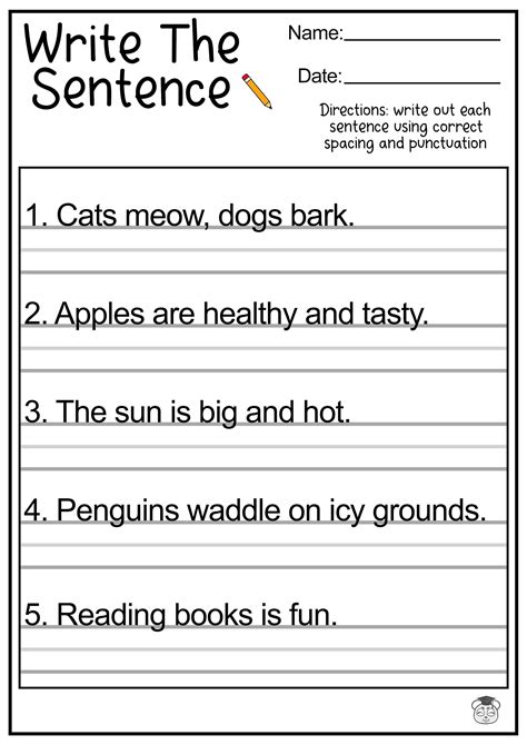 Printable Sentence Writing English Worksheets Improve Reading And