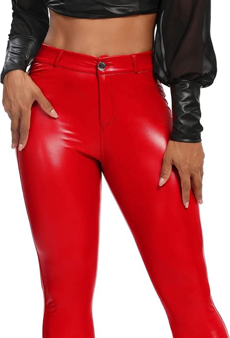 seasum women s faux leather leggings pants pu elastic shaping hip push up black sexy stretchy