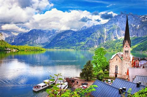 Premium Photo Scenery Of Austrian Alps Beautiful Hallstatt Village