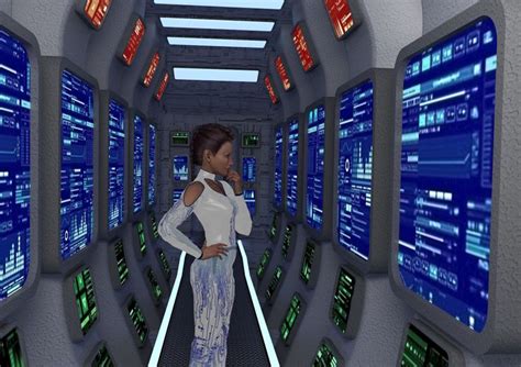 A Woman Is Standing In A Space Station