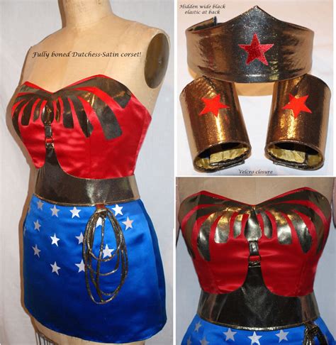 Wonder Woman Costume Corset With Emblem Tiara Cuffs Belt Etsy