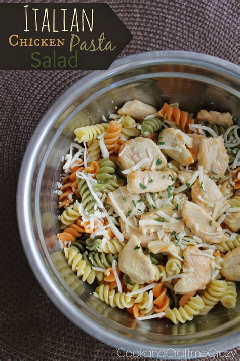 The breast is stuffed with cheese, breaded and baked in tomato sauce. Cook and Craft Me Crazy: Italian Chicken Pasta Salad