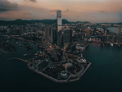 Aerial View Of City Buildings During Night Time Hd Wallpaper Peakpx