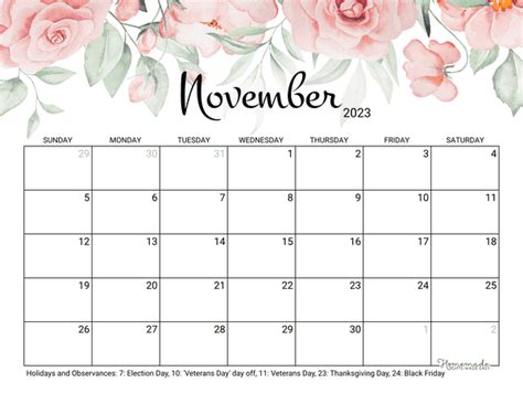 November 2023 And 2024 Calendar Free Printable With Holidays