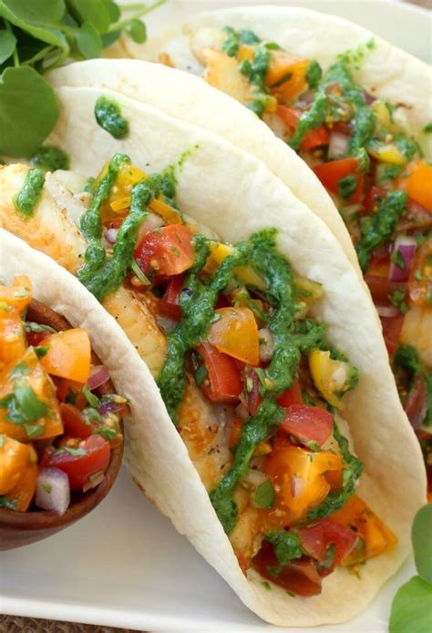 A bad fish taco is worse than a bad chicken taco. Fish Tacos with Tomato Salsa and Fresh Watercress Sauce ...