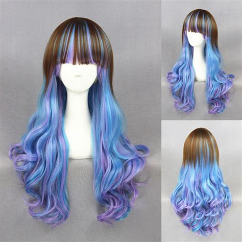 75cm New Mori Girls Style Long Curly Hair Purple Blue
