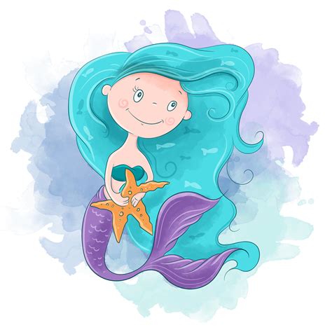 Watercolor Cartoon Mermaid Girl Vector Art At Vecteezy