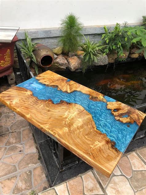 Wisebond deep pour 2 thick single pour epoxy resin for river tables. Blue river table top with epoxy inlay Senna siamea wood epoxy | Etsy