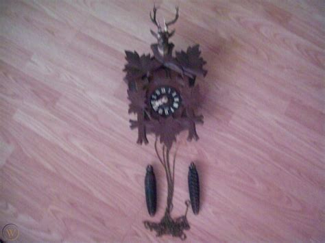 Vintage Antique Cuckoo Clock Deer Head Germany Black Forest Old Cones
