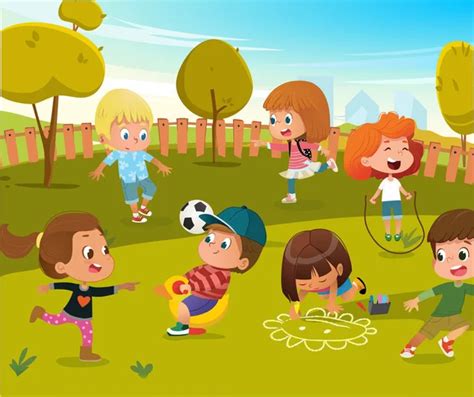 Niños Jugar Parque Parque Infantil Vector Ilustración Niños Swing