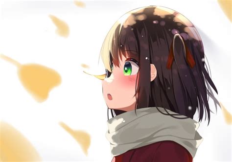 Wallpaper Anime Girl Scarf Brown Hair Profile View