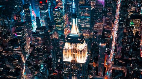 Download Wallpaper 2560x1440 Night City Buildings Aerial View