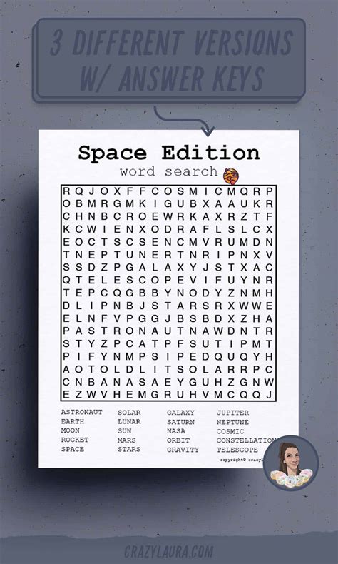 Free Space Word Search Printable Game Sheets Crazy Laura