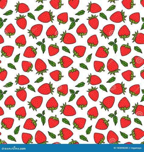 Berry Strawberry Seamless Pattern Texture Red Colors Vector Handdrawn
