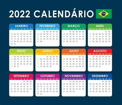 Vetor Calendário 2022 Versão Brasileira 3123867 Vetor No Vecteezy
