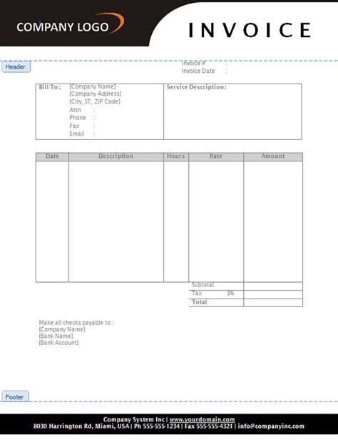 hourly service invoice template microsoft word templates