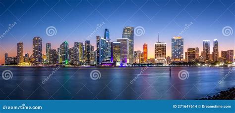 Aerial Panorama Of Miami At Dusk Florida Stock Photo Image Of Drone